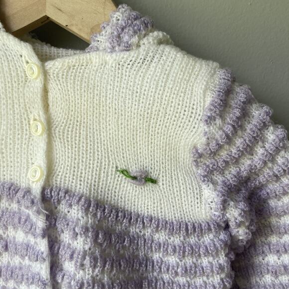 Vintage Baby Girl Outfit Set 9 Months Knitted Purple Embroidered Sweater Set - Picture 7 of 10